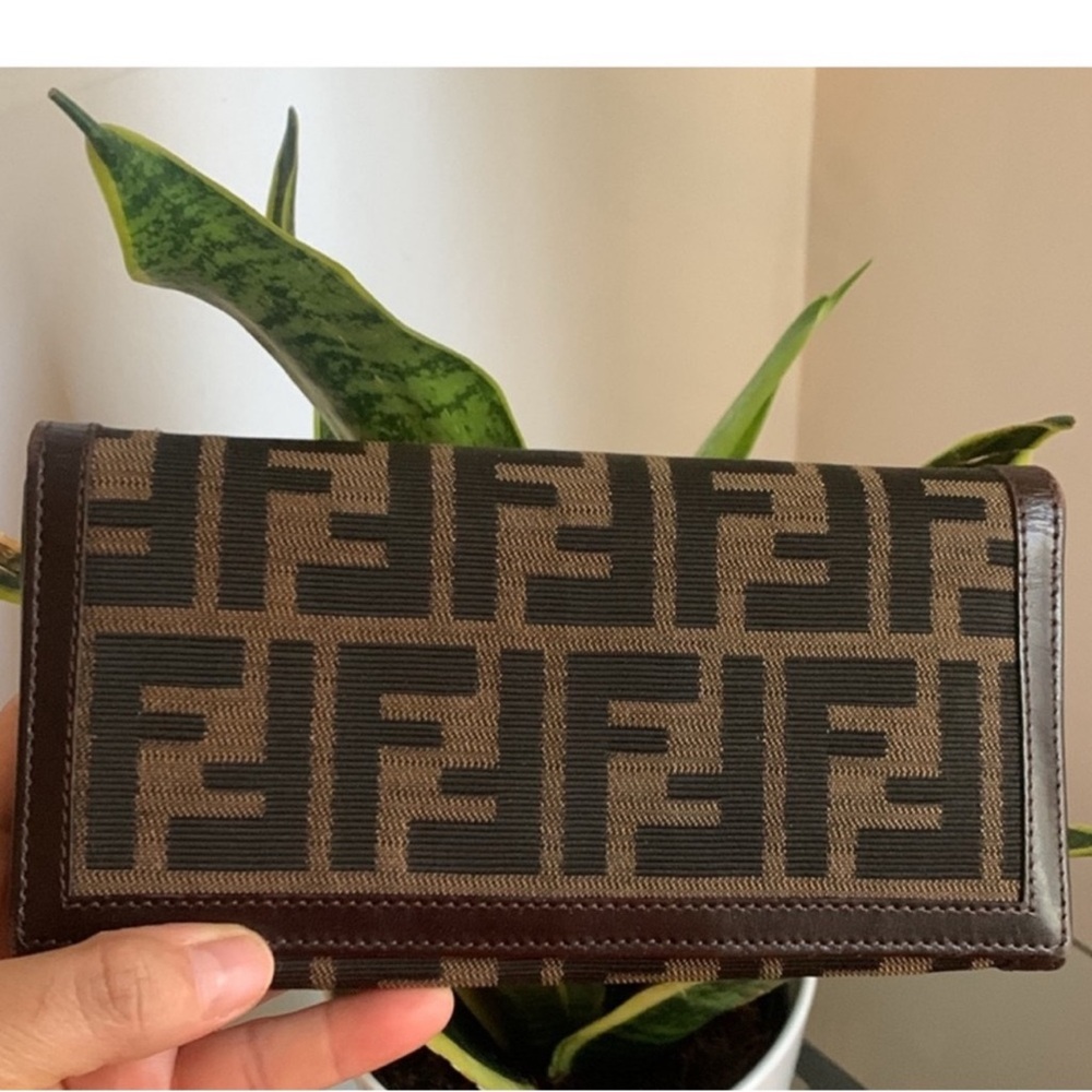 Fendi Brown and Black Canvas Long Bi-fold Wallet (missing pull tab, still works)